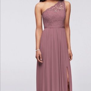 David’s Bridal Long One Shoulder Lace Dress